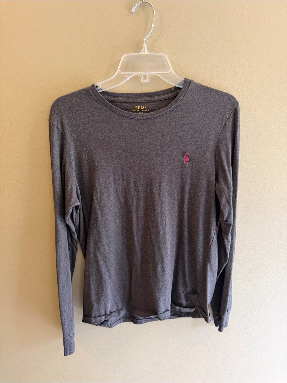 Polo by Ralph Lauren Charcoal Long-Sleeve Crewneck with Pink Pony